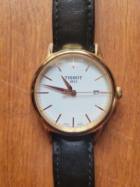 Tissot Classic Gold-Tone Watch with Black Leather Strap
